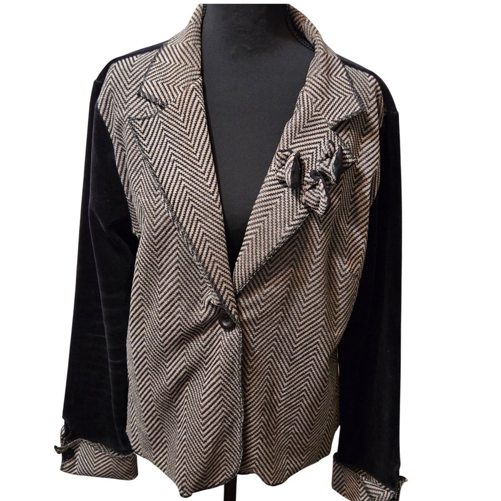Coldwater Creek Womens Blazer Jacket Herringbone Velvet Trim & Back Size L‎
